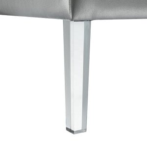 Homeroots 35" Silver Faux Leather And Clear Tufted Cocktail Ottoman Silver  487784