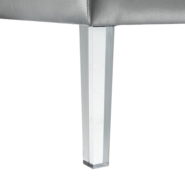 Homeroots 35" Silver Faux Leather And Clear Tufted Cocktail Ottoman Silver  487784