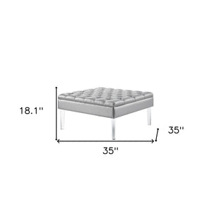 Homeroots 35" Silver Faux Leather And Clear Tufted Cocktail Ottoman Silver  487784