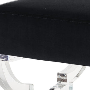 Homeroots 18" Black Velvet And Clear Ottoman Black,Velvet  487785