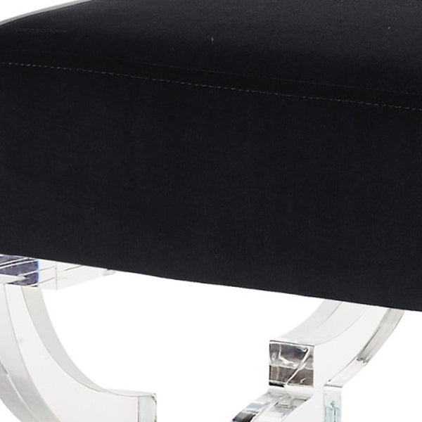 Homeroots 18" Black Velvet And Clear Ottoman Black,Velvet  487785