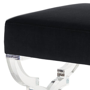 Homeroots 18" Black Velvet And Clear Ottoman Black,Velvet  487785