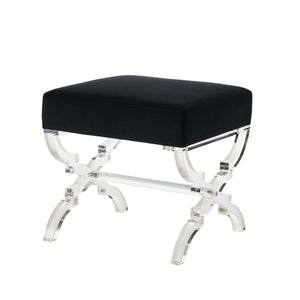 Homeroots 18" Black Velvet And Clear Ottoman Black,Velvet  487785