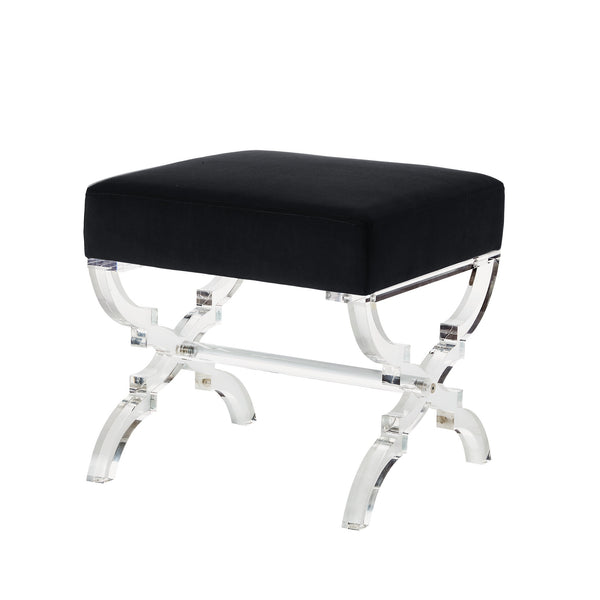 Homeroots 18" Black Velvet And Clear Ottoman Black,Velvet  487785