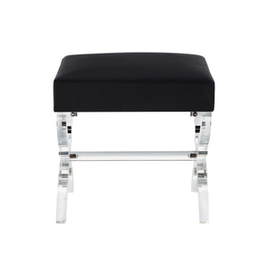 Homeroots 18" Black Velvet And Clear Ottoman Black,Velvet  487785