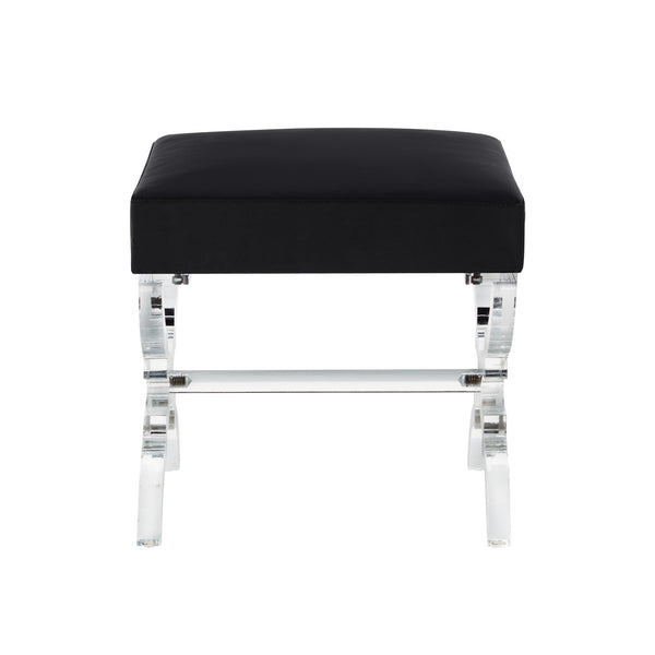 Homeroots 18" Black Velvet And Clear Ottoman Black,Velvet  487785