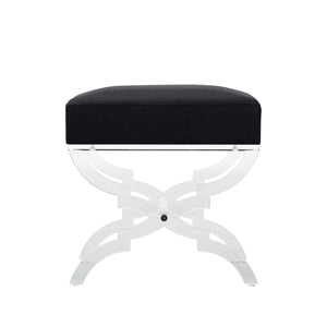 Homeroots 18" Black Velvet And Clear Ottoman Black,Velvet  487785