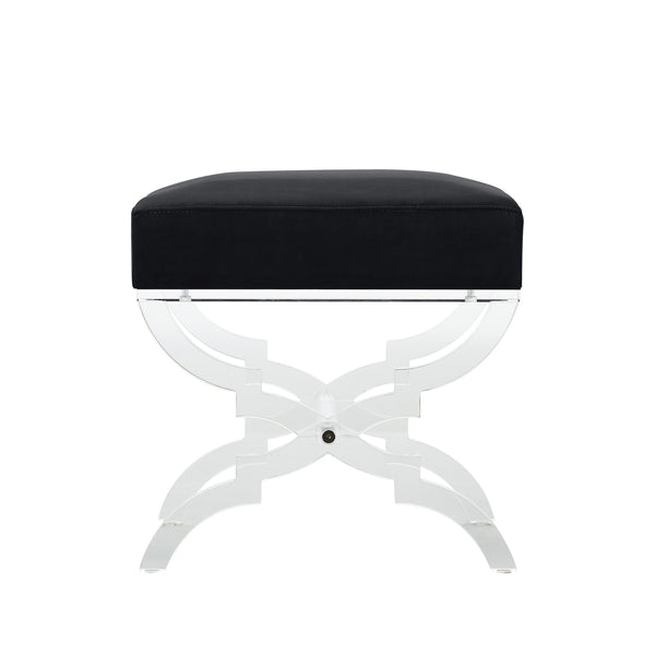 Homeroots 18" Black Velvet And Clear Ottoman Black,Velvet  487785