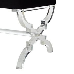 Homeroots 18" Black Velvet And Clear Ottoman Black,Velvet  487785