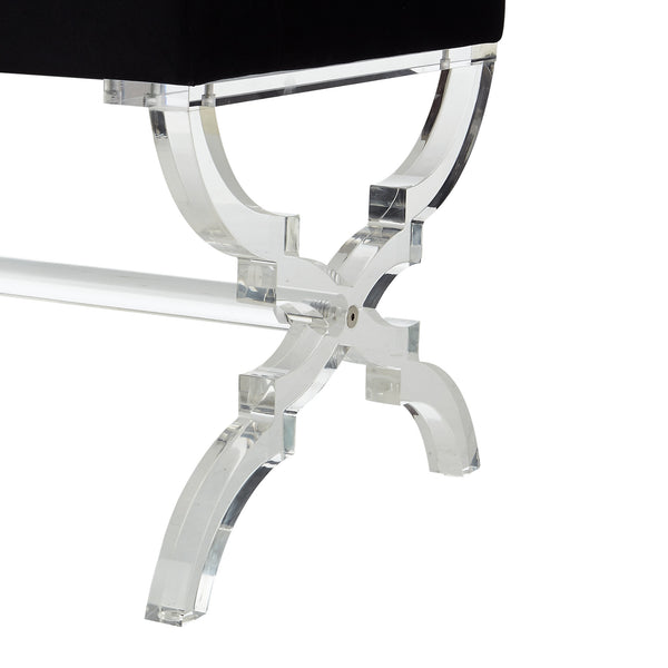 Homeroots 18" Black Velvet And Clear Ottoman Black,Velvet  487785