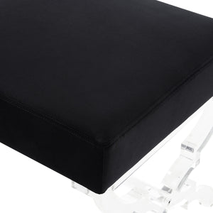 Homeroots 18" Black Velvet And Clear Ottoman Black,Velvet  487785
