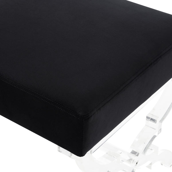 Homeroots 18" Black Velvet And Clear Ottoman Black,Velvet  487785