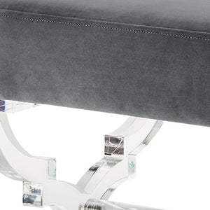 Homeroots 18" Gray Velvet And Clear Ottoman Grey,Velvet  487786