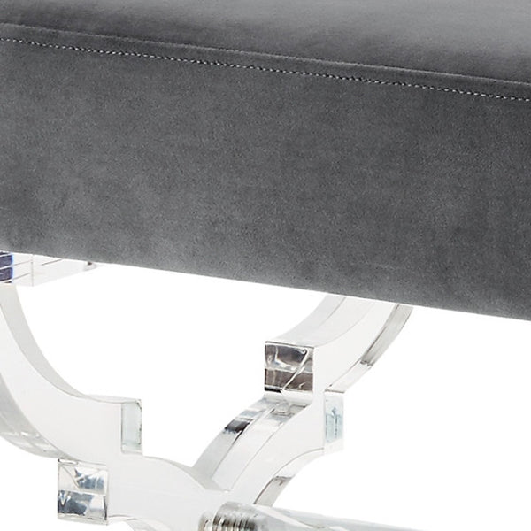 Homeroots 18" Gray Velvet And Clear Ottoman Grey,Velvet  487786