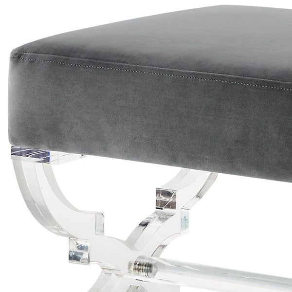Homeroots 18" Gray Velvet And Clear Ottoman Grey,Velvet  487786