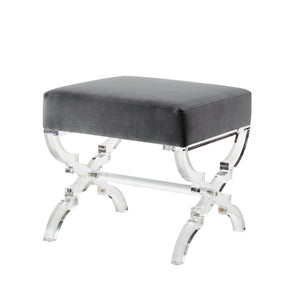 Homeroots 18" Gray Velvet And Clear Ottoman Grey,Velvet  487786