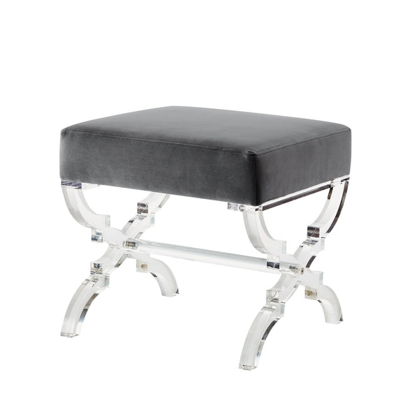 Homeroots 18" Gray Velvet And Clear Ottoman Grey,Velvet  487786