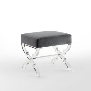 Homeroots 18" Gray Velvet And Clear Ottoman Grey,Velvet  487786