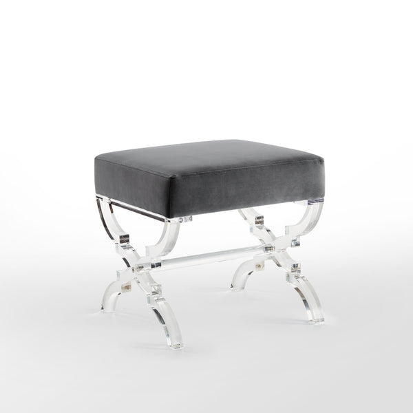 Homeroots 18" Gray Velvet And Clear Ottoman Grey,Velvet  487786