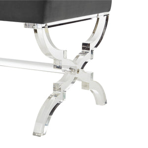 Homeroots 18" Gray Velvet And Clear Ottoman Grey,Velvet  487786