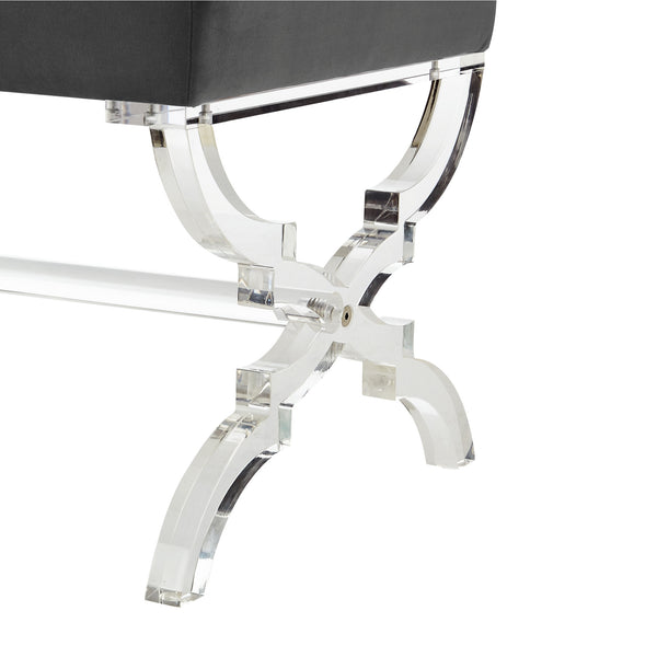 Homeroots 18" Gray Velvet And Clear Ottoman Grey,Velvet  487786