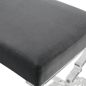 Homeroots 18" Gray Velvet And Clear Ottoman Grey,Velvet  487786