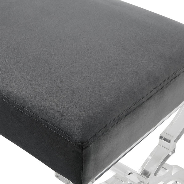Homeroots 18" Gray Velvet And Clear Ottoman Grey,Velvet  487786