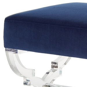 Homeroots 18" Navy Blue Velvet And Clear Ottoman Navy,Velvet  487787