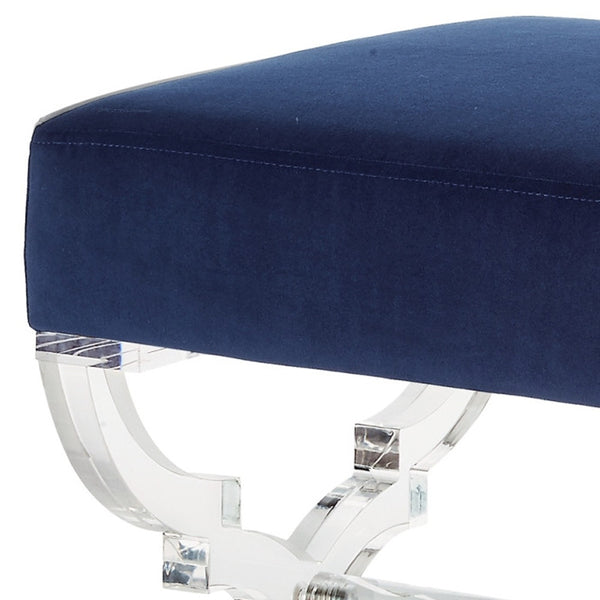Homeroots 18" Navy Blue Velvet And Clear Ottoman Navy,Velvet  487787