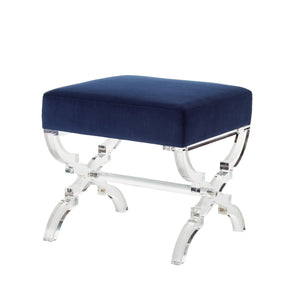 Homeroots 18" Navy Blue Velvet And Clear Ottoman Navy,Velvet  487787