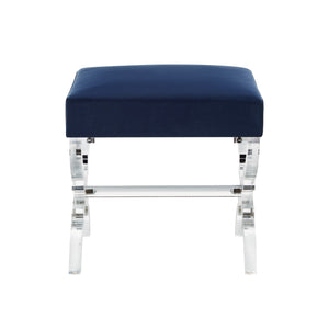 Homeroots 18" Navy Blue Velvet And Clear Ottoman Navy,Velvet  487787