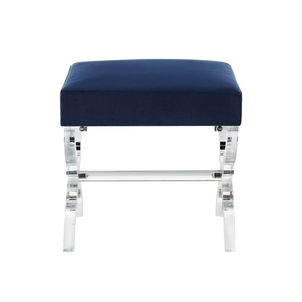 Homeroots 18" Navy Blue Velvet And Clear Ottoman Navy,Velvet  487787