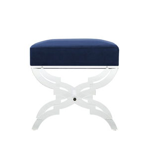Homeroots 18" Navy Blue Velvet And Clear Ottoman Navy,Velvet  487787