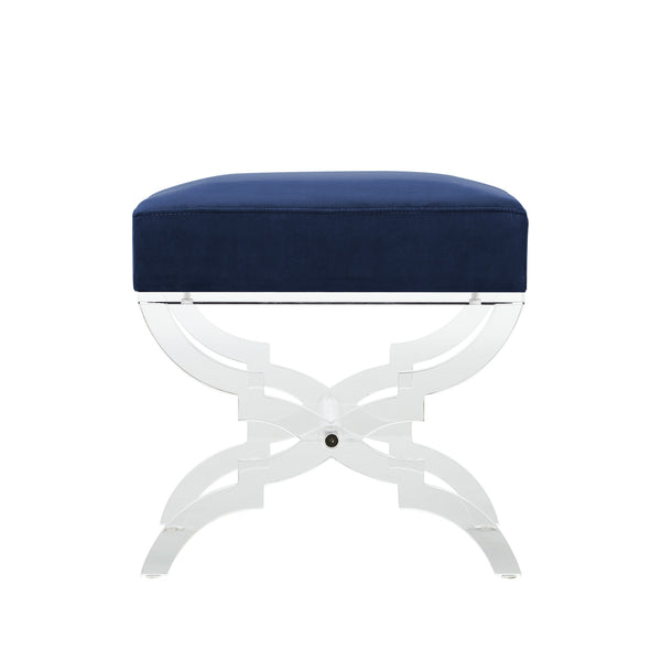 Homeroots 18" Navy Blue Velvet And Clear Ottoman Navy,Velvet  487787