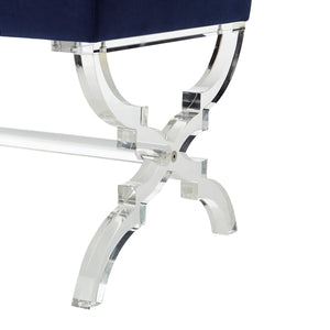 Homeroots 18" Navy Blue Velvet And Clear Ottoman Navy,Velvet  487787