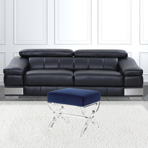 Homeroots 18" Navy Blue Velvet And Clear Ottoman Navy,Velvet  487787