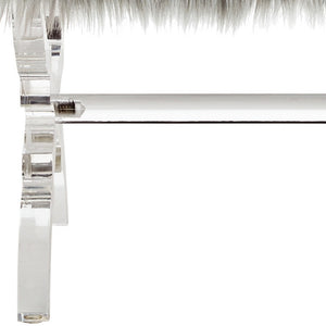 Homeroots 18" Gray Faux Fur And Clear Ottoman Grey,Faux Fur  487788