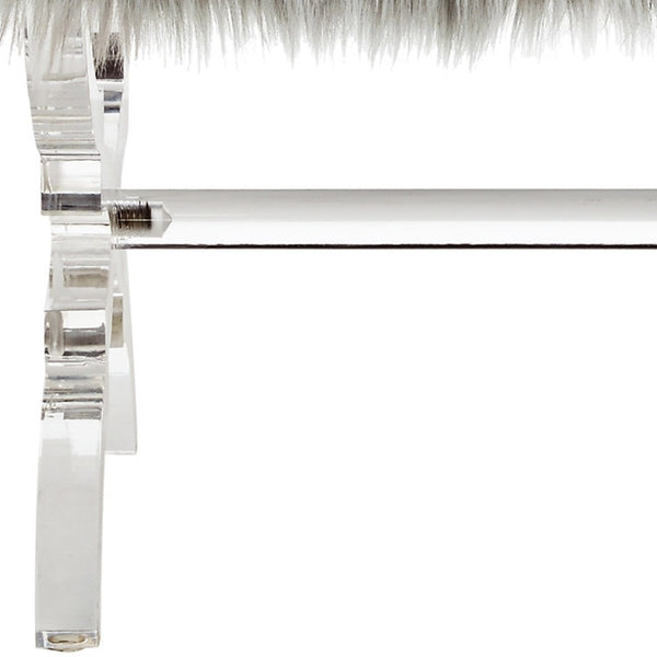 Homeroots 18" Gray Faux Fur And Clear Ottoman Grey,Faux Fur  487788