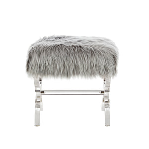 Homeroots 18" Gray Faux Fur And Clear Ottoman Grey,Faux Fur  487788