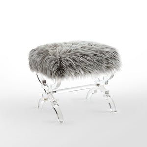 Homeroots 18" Gray Faux Fur And Clear Ottoman Grey,Faux Fur  487788