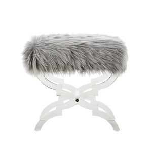 Homeroots 18" Gray Faux Fur And Clear Ottoman Grey,Faux Fur  487788