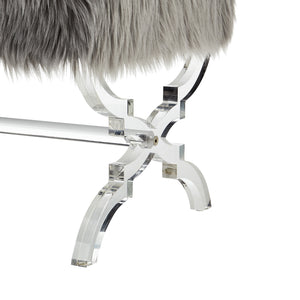 Homeroots 18" Gray Faux Fur And Clear Ottoman Grey,Faux Fur  487788