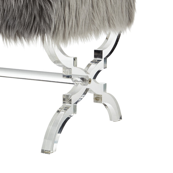 Homeroots 18" Gray Faux Fur And Clear Ottoman Grey,Faux Fur  487788