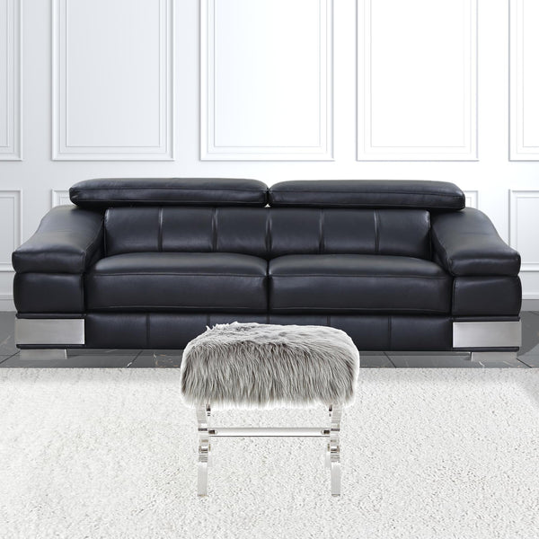 Homeroots 18" Gray Faux Fur And Clear Ottoman Grey,Faux Fur  487788