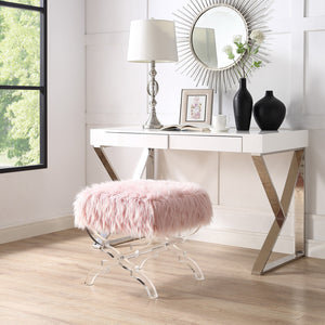 Homeroots 18" Rose Faux Fur And Clear Ottoman Rose,Faux Fur  487789