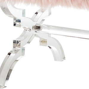 Homeroots 18" Rose Faux Fur And Clear Ottoman Rose,Faux Fur  487789