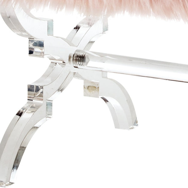 Homeroots 18" Rose Faux Fur And Clear Ottoman Rose,Faux Fur  487789