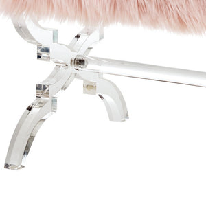 Homeroots 18" Rose Faux Fur And Clear Ottoman Rose,Faux Fur  487789