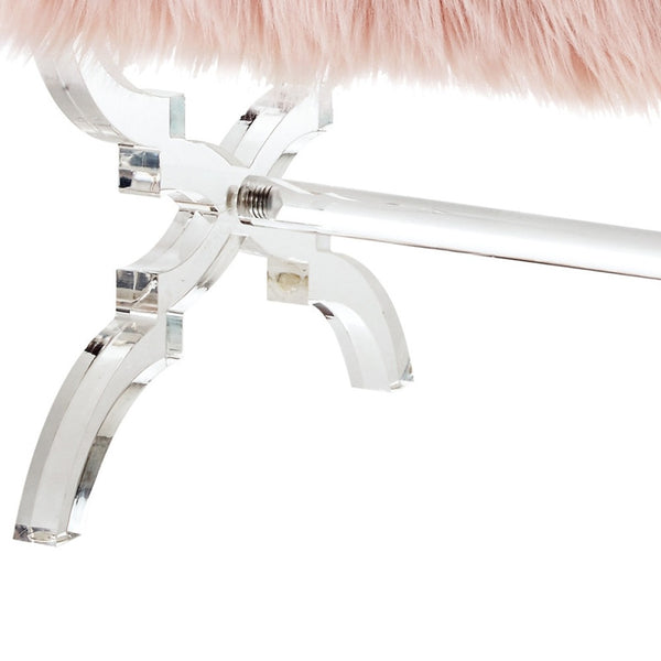 Homeroots 18" Rose Faux Fur And Clear Ottoman Rose,Faux Fur  487789