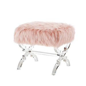 Homeroots 18" Rose Faux Fur And Clear Ottoman Rose,Faux Fur  487789